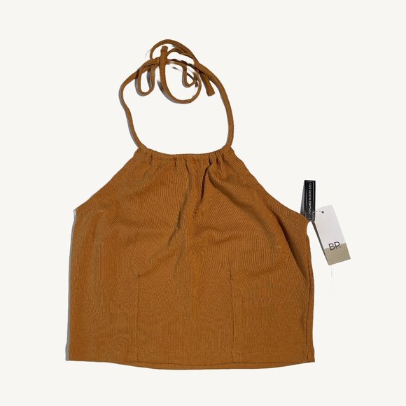 NWT bp 'Tan Sugar' Coloured Ribbed Cropped Halter Top Size Medium - Picture 1 of 9